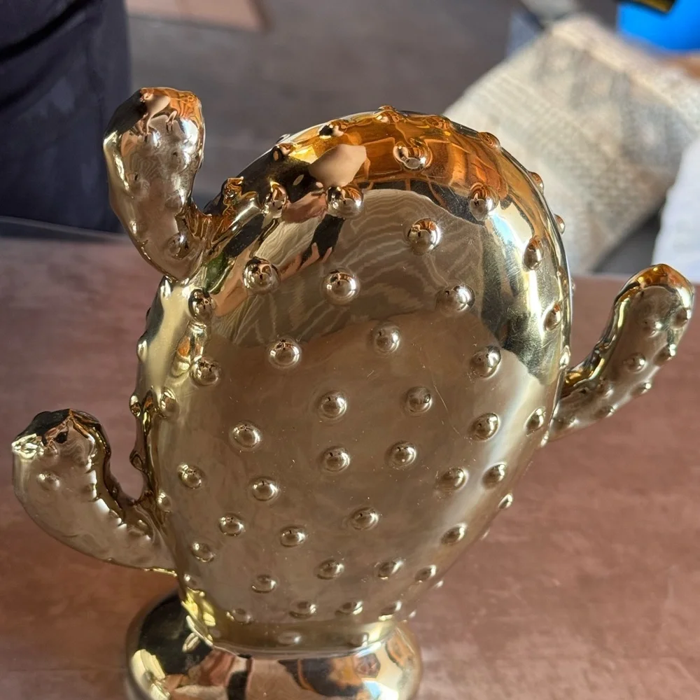Gold Ceramic Cactus Accent Sculptures - Decorative Home Accents